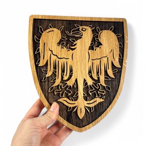 PLAMENNÁ ORLICE - PŘEMYSLOVSKÁ, ERB VE ŠTÍTU 20CM - DŘEVĚNÉ OBRAZY - HOME DECOR