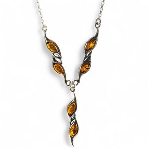 VALERIA, STŘÍBRNÝ NÁHRDELNÍK, JANTAR, AG 925/1000 - ŠPERKY S JANTAREM - STŘÍBRNÉ ŠPERKY