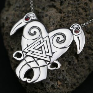 SRDCE SEVERU - HUGIN A MUNIN, STŘÍBRNÝ VIKINSKÝ STŘÍBRNÝ NÁHRDELNÍK, AG 925, 24G - NÁHRDELNÍKY - STŘÍBRNÉ ŠPERKY
