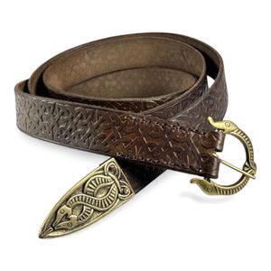 BORRE BESTIE, KOŽENÝ OPASEK VIKING - ZDOBENÝ, HNĚDÝ - OPASKY Z KŮŽE - SEDLÁŘSTVÍ