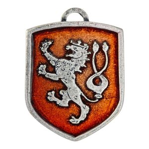 BOHEMIA, STŘEDOVĚKÝ ERB VE ŠTÍTU, ZINEK, SMALT - STŘEDOVĚKÉ AMULETY - ŠPERKY