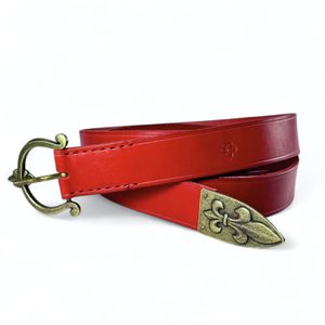 FLEUR DE LIS, KOŽENÝ HISTORICKÝ OPASEK, ČERVENÝ - OPASKY Z KŮŽE - SEDLÁŘSTVÍ