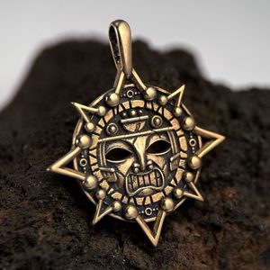 AZTÉCKÁ MASKA, AMULET, PŘÍVĚSEK, BRONZ - PŘÍVĚSKY - ŠPERKY