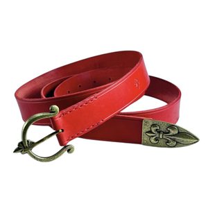 FLEUR DE LIS, KOŽENÝ HISTORICKÝ OPASEK, ČERVENÝ - OPASKY Z KŮŽE - SEDLÁŘSTVÍ