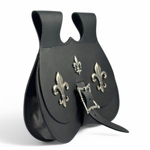 STŘEDOVĚKÁ KOŽENÁ BRAŠNA, FLEUR DE LIS, ČERNÁ - BRAŠNY Z KŮŽE - SEDLÁŘSTVÍ