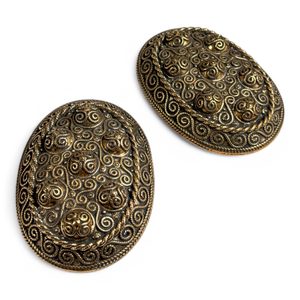 VIKINSKÁ ŽELVÍ BROŽ, HEDEBY, BRONZ - PÁR - BROŽE A KNOFLÍKY - ŠPERKY