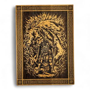 FENRIR A TÝR, NÁSTĚNNÁ DEKORACE, DŘEVO 32X46CM - DŘEVĚNÉ OBRAZY - HOME DECOR