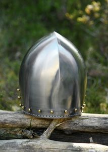 NĚMECKÝ BASCINET KLAPPVISOR, STŘEDOVĚKÁ PŘILBA, 2 MM PLECH - STŘEDOVĚKÉ PŘILBY - ZBROJE