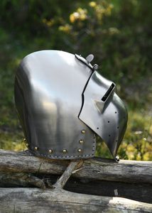 NĚMECKÝ BASCINET KLAPPVISOR, STŘEDOVĚKÁ PŘILBA, 2 MM PLECH - STŘEDOVĚKÉ PŘILBY - ZBROJE