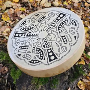 ŠAMANSKÝ BUBEN, 40 CM - VIKINGSKÝ TRISKELION - BUBNY - TÁBOŘENÍ A ŘEMESLA
