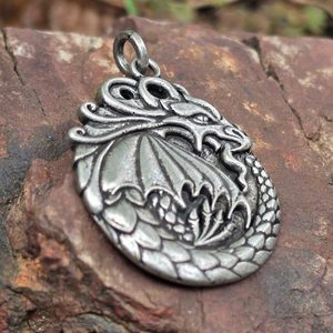 Ouroboros Pendant, Dragon of Eternity, Antique Silver