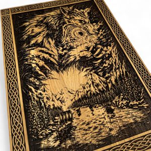 FENRIR - VLK ZBAVENÝ ŘETĚZŮ NÁSTĚNNÁ DEKORACE, DŘEVO 32X46CM - DŘEVĚNÉ OBRAZY - HOME DECOR