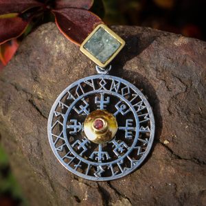 VEGVISIR - KOMPAS, ISLANDSKÁ RUNA, STŘÍBRNÝ PŘÍVĚSEK S AKVAMARINEM, AG 925 - PŘÍVĚSKY - STŘÍBRNÉ ŠPERKY