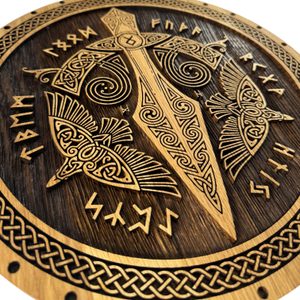 GUNGNI, HUGINN A MUNINN, DŘEVĚNÝ NÁSTĚNNÝ OBRAZ 32CM - DŘEVĚNÉ OBRAZY - HOME DECOR