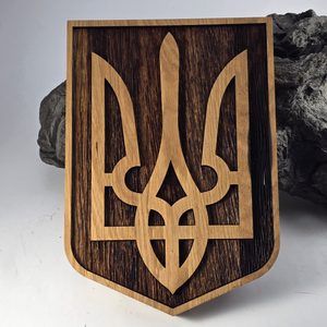 TRYZUB, STŘEDOVĚKÝ ERB VE ŠTÍTU VELKÝ - DŘEVĚNÉ OBRAZY - HOME DECOR