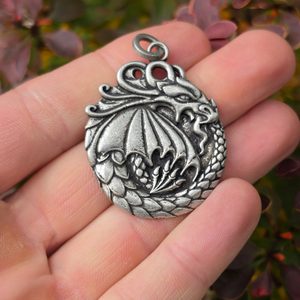 Ouroboros Pendant, Dragon of Eternity, Antique Silver