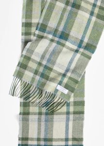 ŠÁLA IRSKÁ, FOXFORD GREEN, TURQUOISE & CREAM TARTAN LAMBSWOOL - VLNĚNÉ ŠÁLY - MÓDA