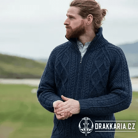 SEÁN PÁNSKÝ CARDIGAN MERINO VLNA - PŮLNOČNÍ MODRÁ IRSKO