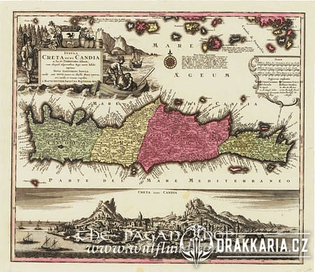 KRÉTA, GEORG MATTHAUS SEUTTER, 1678 - 1757, HISTORICKÁ MAPA, FAKSIMILE