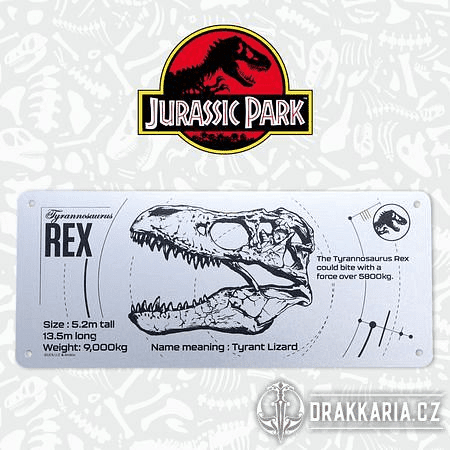 JURASSIC PARK TIN SIGN T-REX SCHEMATIC - CEDULKA JURSKÝ PARK