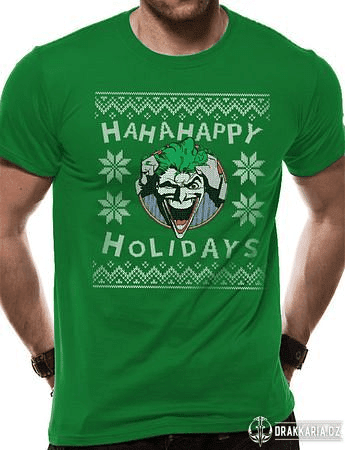 BATMAN - HA HA HAPPY HOLIDAYS, UNISEX ZELENÉ TRIČKO