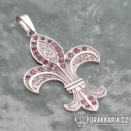 FLEUR DE LIS, LUXUSNÍ STŘÍBRNÝ ŠPERK S RUBÍNY AG 925