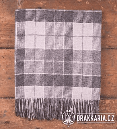 GREY & WHITE TARTAN, LUXUSNÍ VLNĚNÁ DEKA, DOVOZ: IRSKO