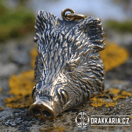 DIVOČÁK - KANEC, MASIVNÍ AMULET KANČÍ HLAVA BRONZ