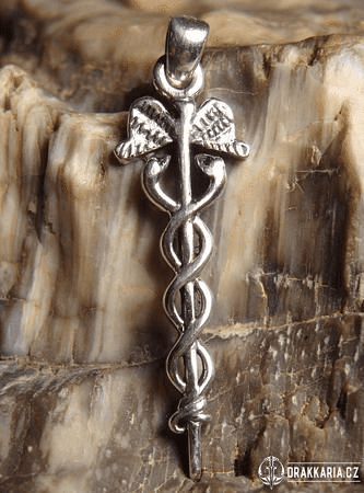 CADUCEUS, TALISMAN, STŘÍBRNÝ ŠPERK, AG 925