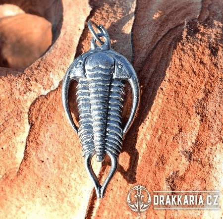 TRILOBIT, AMULET, TALISMAN, ZINEK, STAROSTŘÍBRO