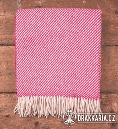 RŮŽOVÁ DEKA, MERINO VLNA, PINK & WHITE STRIPE, IRSKO