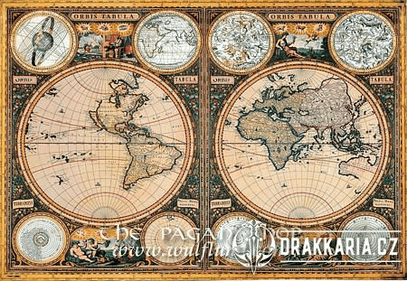 ORBIS TABULA, SVĚT, PÓLY A NEBESKÁ OBLOHA, HISTORICKÁ MAPA, FAKSIMILE