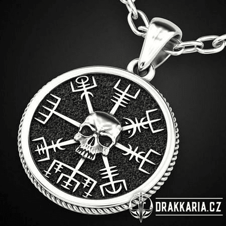 VEGVÍSIR SKULL - ISLANDSKÁ RUNA, PŘÍVĚŠEK STŘÍBRO 925