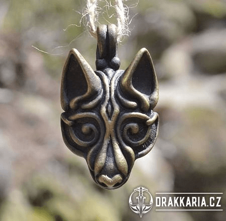 VLK FENRIR, VIKINSKÝ VÝTVARNÝ STYL, AMULET, CÍN, STARÁ MOSAZ