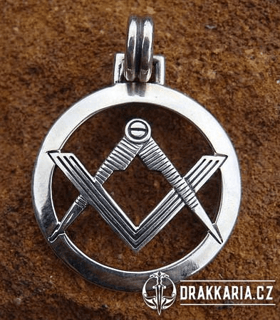 ZEDNÁŘSKÝ ZNAK, ÚHELNÍK A KRUŽIDLO, TALISMAN, AG 925