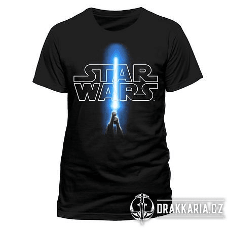 STAR WARS - LOGO A SABER, ČERNÉ UNISEX TRIČKO