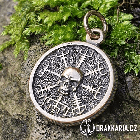 VEGVÍSIR SKULL - ISLANDSKÁ RUNA, PŘÍVĚŠEK BRONZ