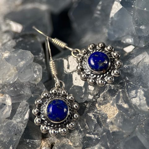 LAZIO, STŘÍBRNÉ ANTICKÉ NÁUŠNICE, LAPIS LAZULI, AG 925/1000