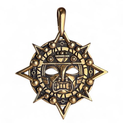 AZTÉCKÁ MASKA, AMULET, PŘÍVĚSEK, BRONZ