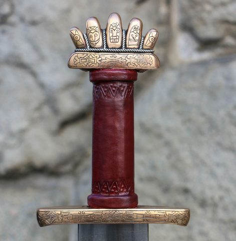 RUNAR, ZDOBENÝ VIKINSKÝ MEČ, PETERSEN TYP O, BRONZ, STŘÍBRO 925