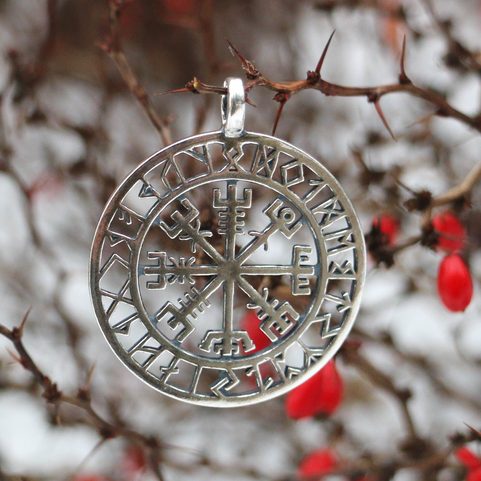 VEGVISIR - KOMPAS, ISLANDSKÁ RUNA, STŘÍBRNÝ PŘÍVĚSEK, AG 925, VELKÝ, 10G