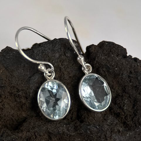 NEPTUNOS, STŘÍBRNÉ NÁUŠNICE, MODRÝ TOPAZ, AG 925/1000