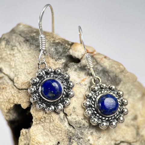 LAZIO, STŘÍBRNÉ ANTICKÉ NÁUŠNICE, LAPIS LAZULI, AG 925/1000