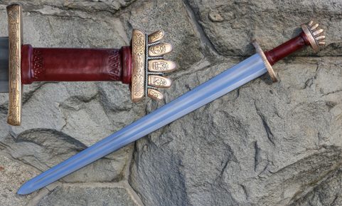 RUNAR, ZDOBENÝ VIKINSKÝ MEČ, PETERSEN TYP O, BRONZ, STŘÍBRO 925