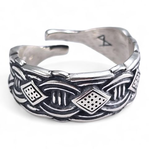 VIKINSKÝ STŘÍBRNÝ PRSTEN NASTAVITELNÝ, BORRE STYL, AG 925