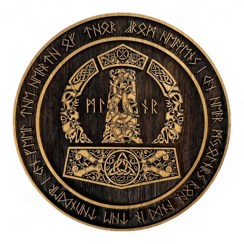 MJÖLLNIR - THOROVO KLADIVO, DŘEVĚNÝ NÁSTĚNNÝ OBRAZ 32CM