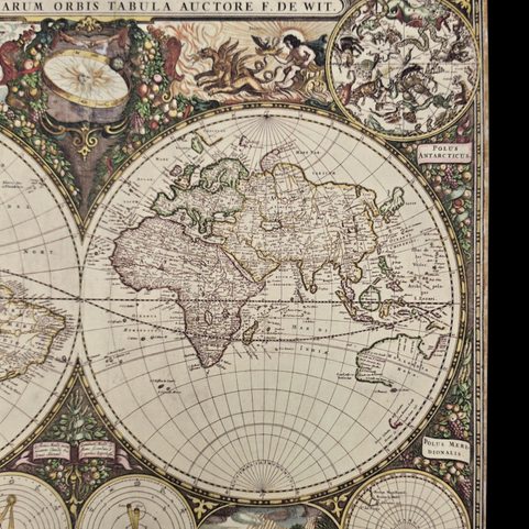 MAPA SVĚTA NOVA TOTIUS TERRARUM ORBIS TABULA, FREDERIK DE WIT, RUČNÍ PAPÍR