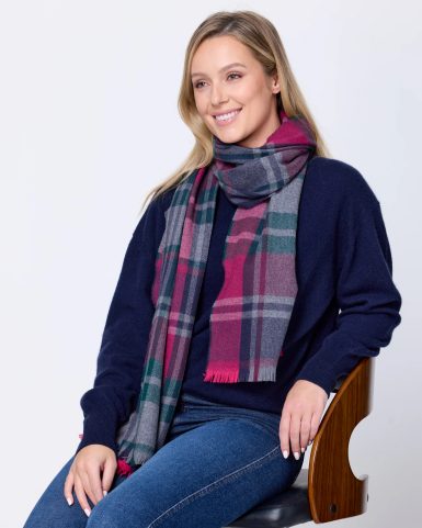 LUXURIÖSER IRISCHER WOLLSCHAL PETUNIA TARTAN MIT KASCHMIR