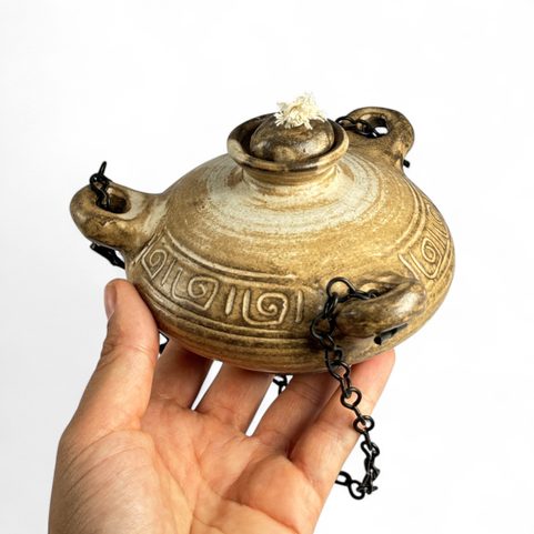 OLEJOVÁ LAMPA, KERAMICKÁ, ZÁVĚSNÁ