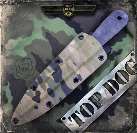 TOP DOG VRHACÍ NŮŽ + TAKTICKÉ POUZDRO MULTICAM